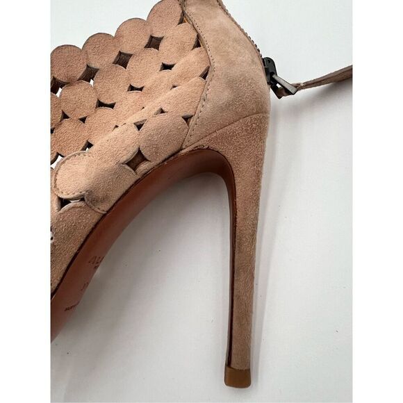 Alaia Paris Laser Cut Suede Booties Sandals Heels Nude Made in Italy 37.5 - Picture 12 of 14